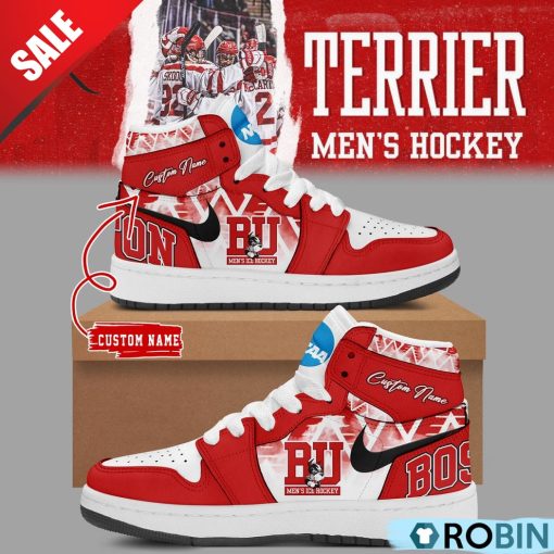 Custom Name Terrier BU Men’s Hockey Air Jordan 1 Hightop Sneaker Boots