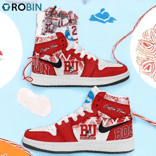 Custom Name Terrier BU Men’s Hockey Air Jordan 1 Hightop Sneaker Boots