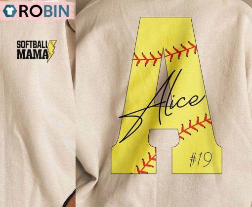 Custom Softball Mama Shirt , Softball Alphabet Number Crewneck Sweatshirt Hoodie