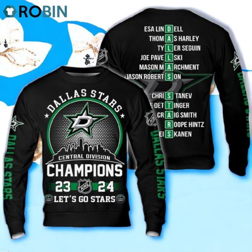 Dallas Stars Central Division Champions 23 24 Let’s Go Stars Hoodie   Black