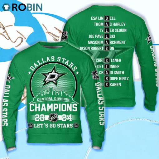 Dallas Stars Central Division Champions 23 24 Let’s Go Stars Hoodie   Green