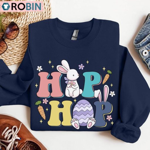 Hip Hop Bunny Sweatshirt, Groovy Easter Day Hoodie Tee Tops
