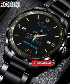 MLB Miami Marlins Black Stainless Steel Watch