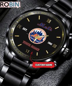 MLB New York Mets Black Stainless Steel Watch