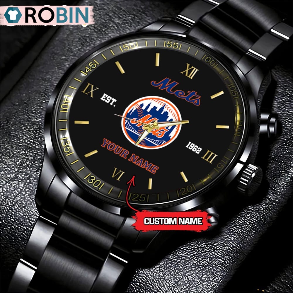 MLB New York Mets Black Stainless Steel Watch