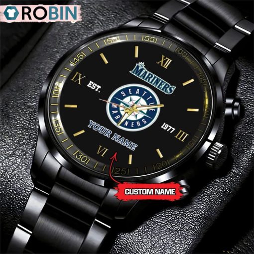 MLB Seattle Mariners Black Stainless Steel Watch