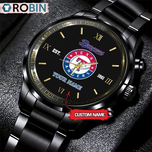 MLB Texas Rangers Black Stainless Steel Watch