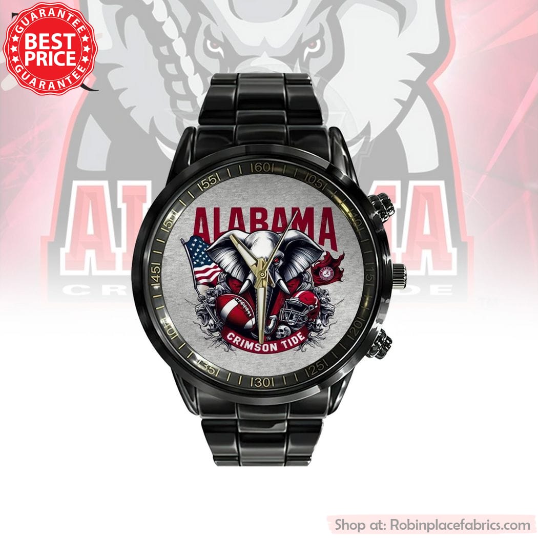 NCAA Alabama Crimson Tide Black Stainless Steel Watch