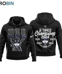 NCAA Men’s Basketball 6 Times Champions Uconn Huskies Hoodie   Black