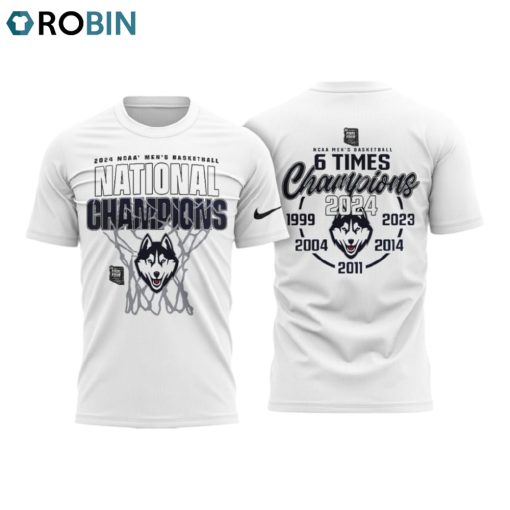 NCAA Men’s Basketball 6 Times Champions Uconn Huskies Hoodie   White