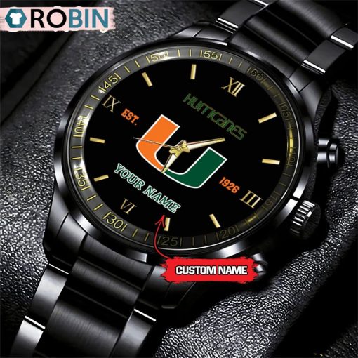 NCAA Miami Hurricanes Black Fashion Watch Football Watch For Fans