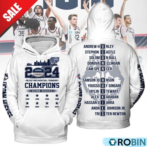 NCAA Uconn Huskies Big East Men’s Basketball Tournament Champions Hoodie – White
