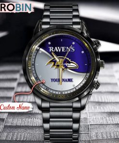 NFL Baltimore Ravens Watch Black Stainless Steel Watch Football Watch For Fans
