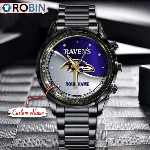 NFL Baltimore Ravens Watch Black Stainless Steel Watch Football Watch For Fans