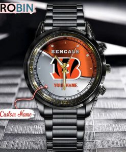 NFL Cincinnati Bengals Watch Black Stainless Steel Watch Football Watch For Fans