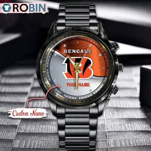 NFL Cincinnati Bengals Watch Black Stainless Steel Watch Football Watch For Fans