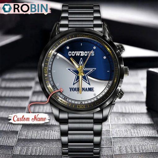 NFL Dallas Cowboys Watch Black Stainless Steel Watch Football Watch For Fans