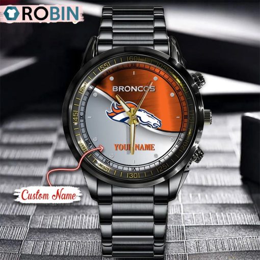 NFL Denver Broncos Watch Black Stainless Steel Watch Football Watch For Fans
