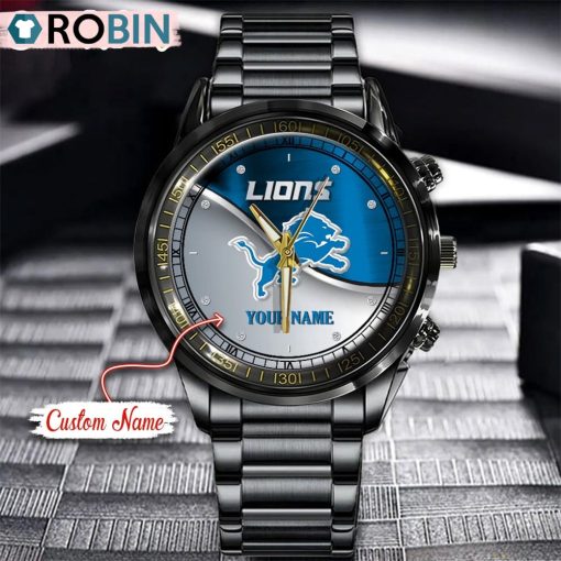 NFL Detroit Lions Watch Black Stainless Steel Watch Football Watch For Fans