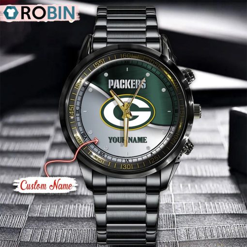 NFL Green Bay Packers Watch Black Stainless Steel Watch Football Watch For Fans
