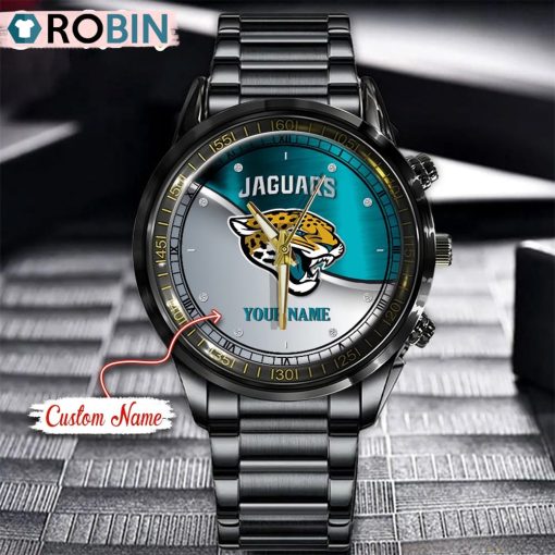 NFL Jacksonville Jaguars Watch Black Stainless Steel Watch Football Watch For Fans