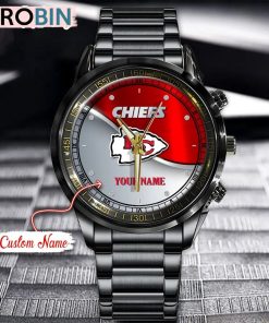 NFL Kansas City Chiefs Watch Black Stainless Steel Watch Football Watch For Fans