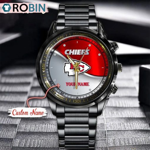 NFL Kansas City Chiefs Watch Black Stainless Steel Watch Football Watch For Fans