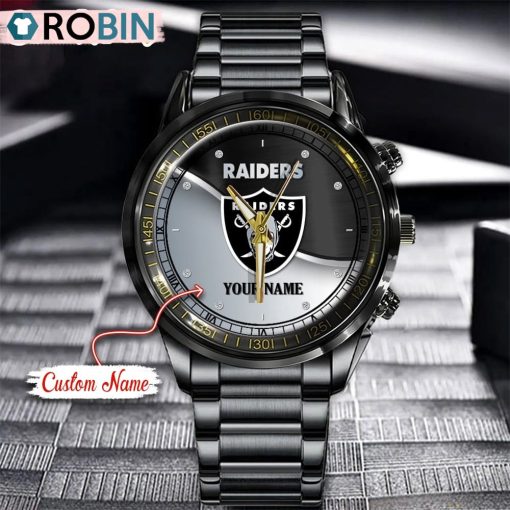 NFL Las Vegas Raiders Watch Black Stainless Steel Watch Football Watch For Fans