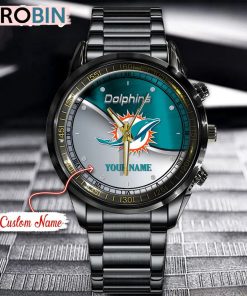 NFL Miami Dolphins Watch Black Stainless Steel Watch Football Watch For Fans NFL Miami Dolphins Watch Black Stainless Steel Watch Football Watch For Fans