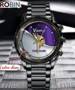 NFL Minnesota Vikings Watch Black Stainless Steel Watch Football Watch For Fans
