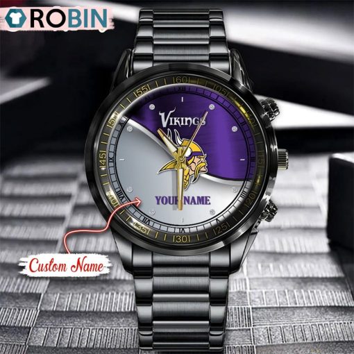 NFL Minnesota Vikings Watch Black Stainless Steel Watch Football Watch For Fans
