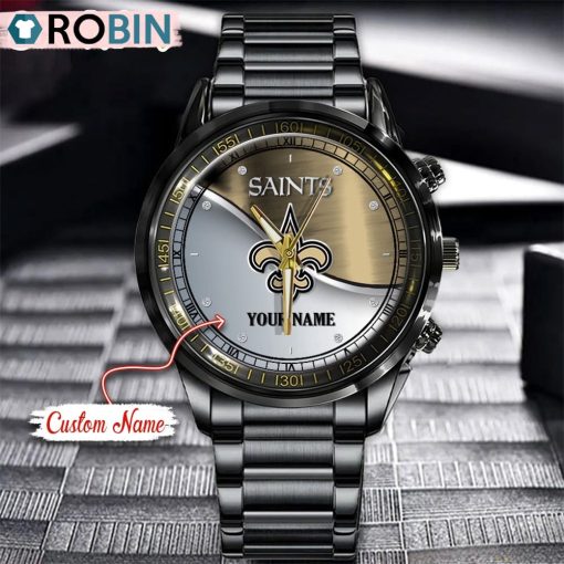 NFL New Orleans Saints Watch Black Stainless Steel Watch Football Watch For Fans
