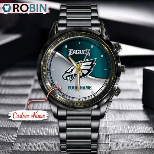 NFL Philadelphia Eagles Watch Black Stainless Steel Watch Football Watch For Fans