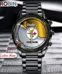NFL Pittsburgh Steelers Watch Black Stainless Steel Watch Football Watch For Fans NFL Pittsburgh Steelers Watch Black Stainless Steel Watch Football Watch For Fans