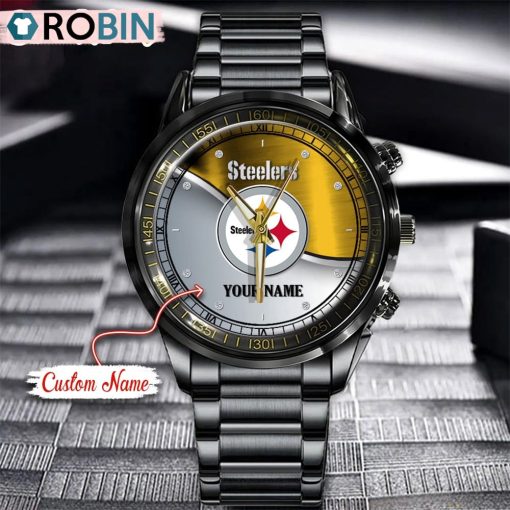 NFL Pittsburgh Steelers Watch Black Stainless Steel Watch Football Watch For Fans