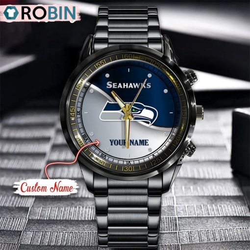 NFL Seattle Seahawks Watch Black Stainless Steel Watch Football Watch For Fans