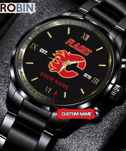 NHL Calgary Flames Black Fashion Watch Custom Hockey Game Time NHL Calgary Flames Black Fashion Watch Custom Hockey Game Time