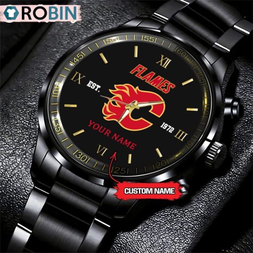 NHL Calgary Flames Black Fashion Watch Custom Hockey Game Time