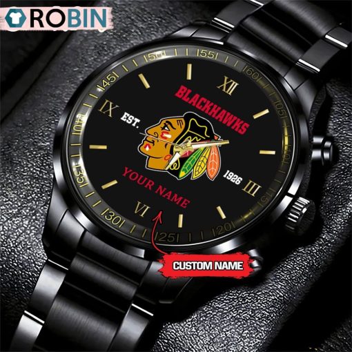 NHL Chicago Blackhawks Black Fashion Watch Custom Hockey Game Time