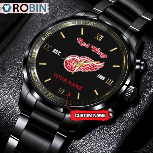 NHL Detroit Red Wings Black Fashion Watch Custom Hockey Game Time
