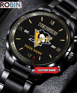 NHL Pittsburgh Penguins Black Fashion Watch Custom Hockey Game Time
