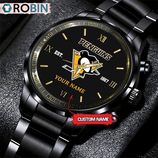 NHL Pittsburgh Penguins Black Fashion Watch Custom Hockey Game Time