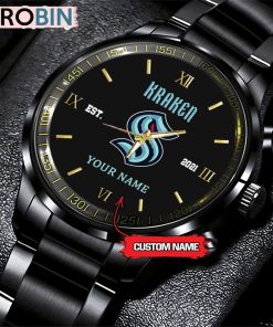 NHL Seattle Kraken Black Fashion Watch Custom Hockey Game Time NHL Seattle Kraken Black Fashion Watch Custom Hockey Game Time