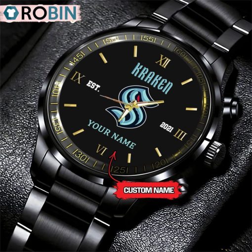 NHL Seattle Kraken Black Fashion Watch Custom Hockey Game Time