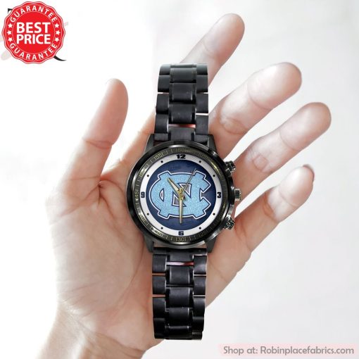 North Carolinaa Tarheels Black Stainless Steel Watch