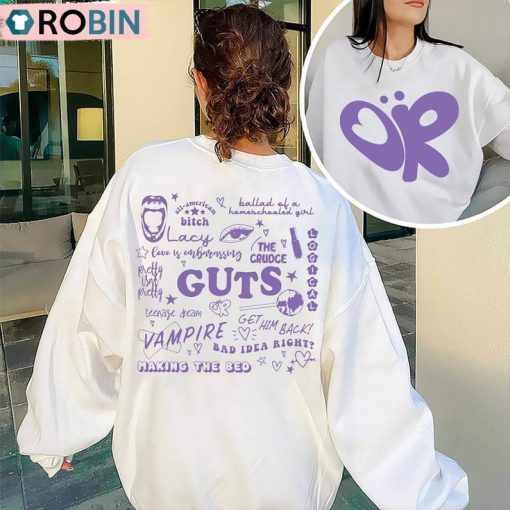 Olivia Guts Tour Track List Shirt, Olivia Rodrigo Guts Short Sleeve Long Sleeve