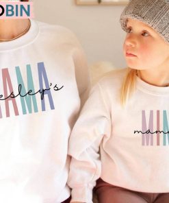 Personalized Mommy And Me Shirt, Retro Mama And Mini Crewneck Sweatshirt Tee Tops