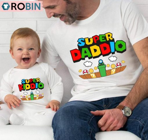 Personalized Super Daddio Game Shirt, Custom Kids Name Dad Unisex Hoodie Short Sleeve