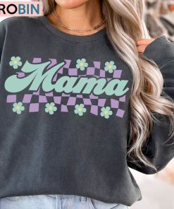 Retro Mama Checkered Trendy Shirt, Retro Mama Crewneck Sweatshirt Long Sleeve