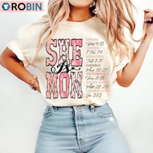 She Is Mom Shirt, Bible Verses Mom Short Sleeve Crewneck Sweatshirt